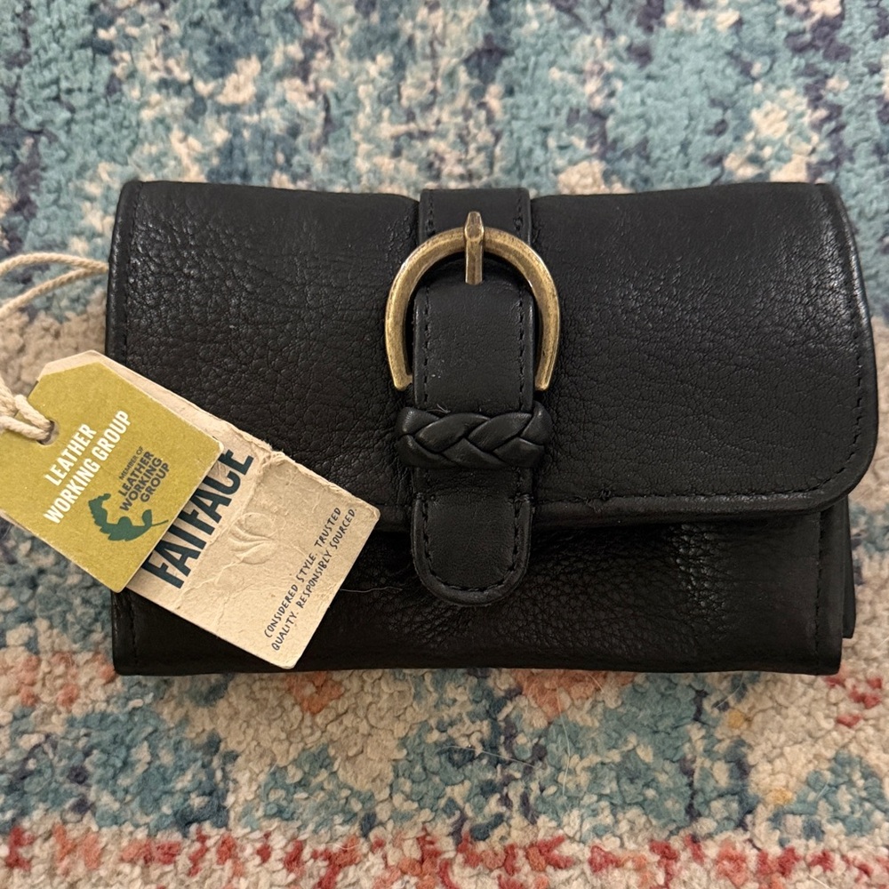 Fat Face Black Leather Wallet with Gold Buckle